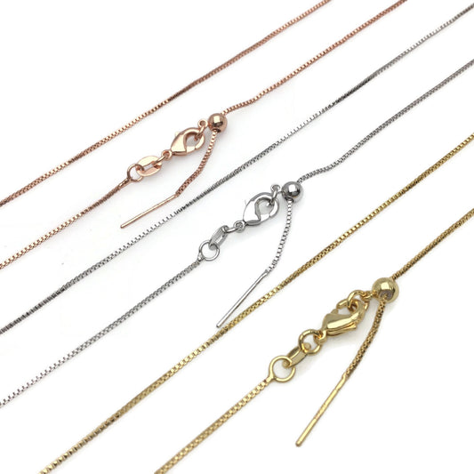 Bulk Brass Adjustable Box Chain Necklace with Pin End for Adding Beads, Wholesale Slider Clasp Chain Blank DIY Jewelry Making Supplies