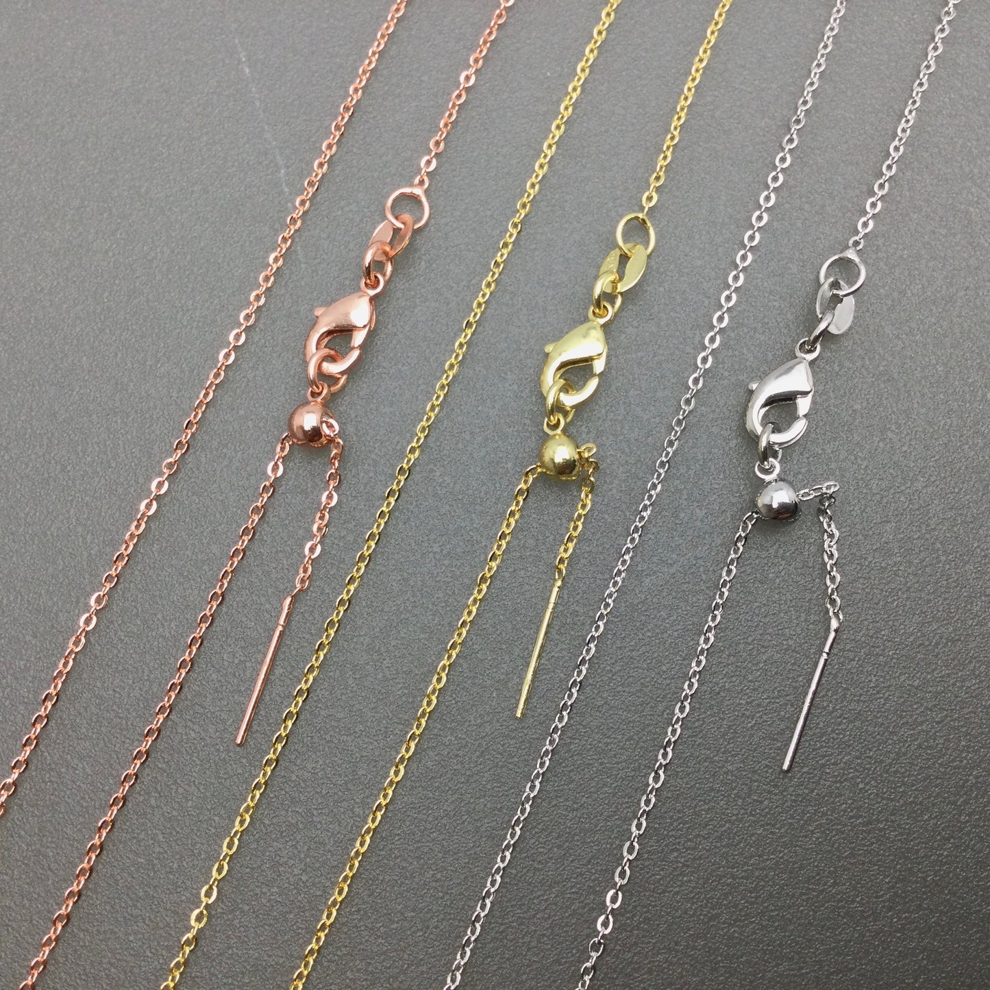 Bulk Brass Adjustable Cable Chain Necklace with Pin End for Adding Beads, Wholesale Slider Clasp Chain Blank DIY Jewelry Making Supplies