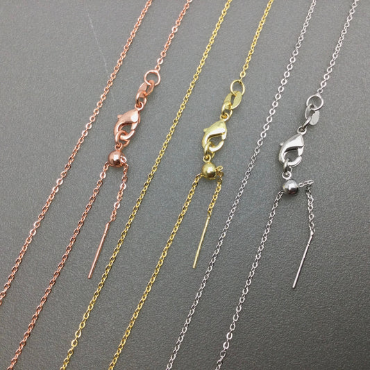 Bulk Brass Adjustable Cable Chain Necklace with Pin End for Adding Beads, Wholesale Slider Clasp Chain Blank DIY Jewelry Making Supplies