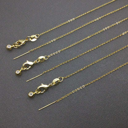 Bulk Brass Adjustable Cable Chain Necklace with Pin End for Adding Beads, Wholesale Slider Clasp Chain Blank DIY Jewelry Making Supplies