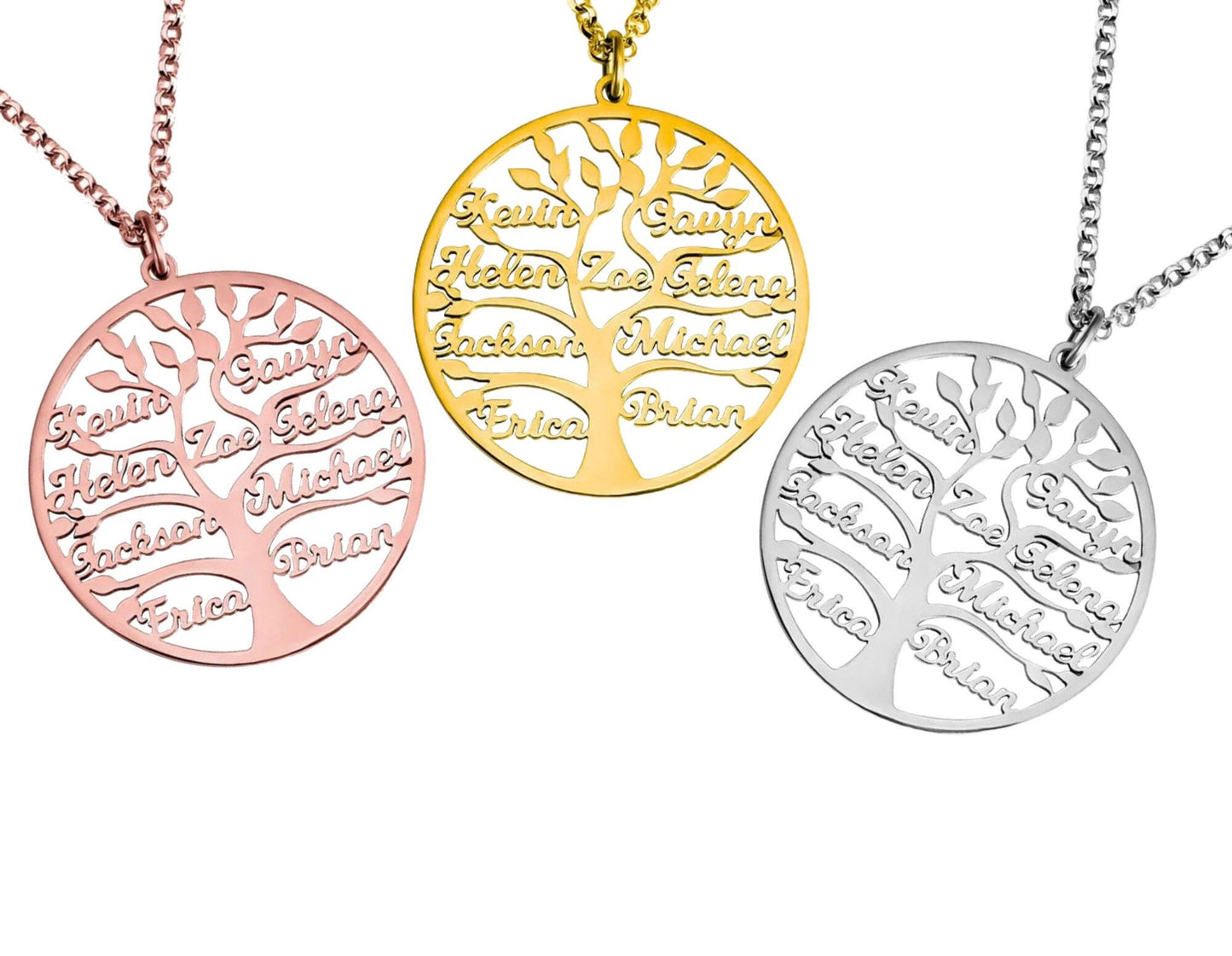 Personalized Family Tree Necklace, Stainless Steel Custom Names Pendant, Engraved Tree of Life Jewelry, Meaningful Mother Day Gift for Mom