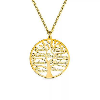 Personalized Family Tree Necklace, Stainless Steel Custom Names Pendant, Engraved Tree of Life Jewelry, Meaningful Mother Day Gift for Mom