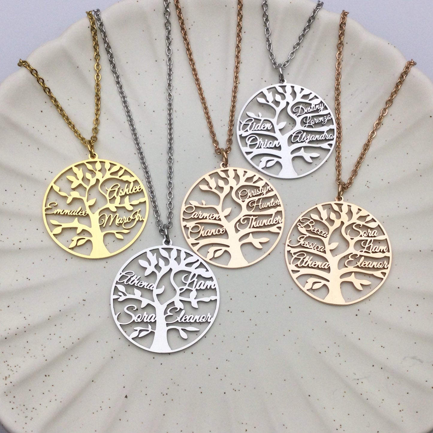 Personalized Family Tree Necklace, Stainless Steel Custom Names Pendant, Engraved Tree of Life Jewelry, Meaningful Mother Day Gift for Mom