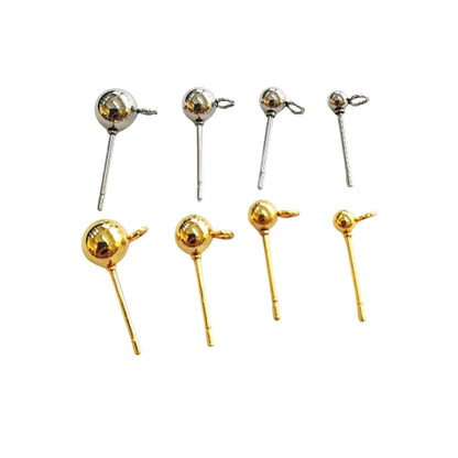 Front Loop 100pcs Stainless Steel/Gold Plated Ball Post Earring Studs 3/4/5/6mm Hypoallergenic Blank Earring Posts Findings with FREE Backs