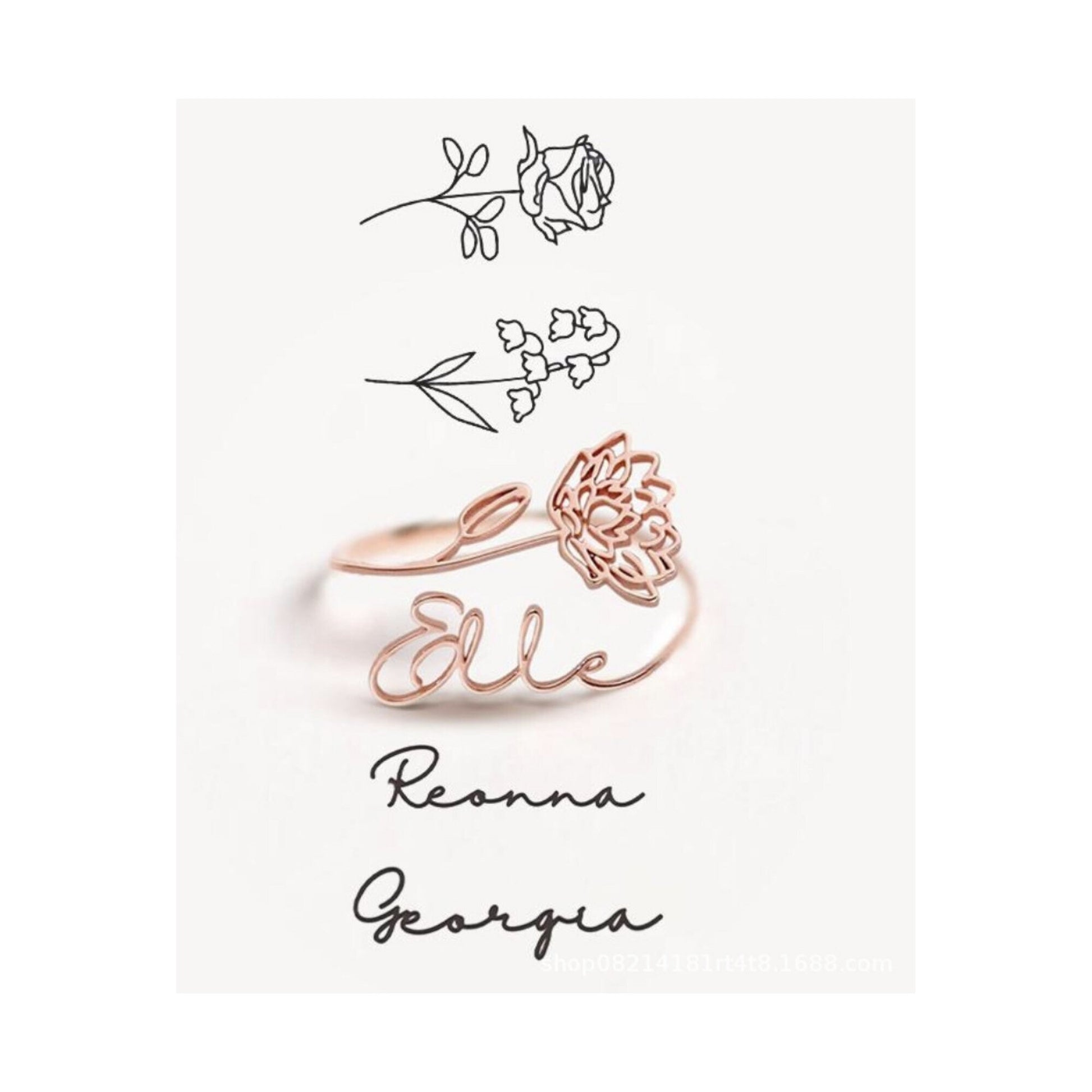 Personalized Birth Month Flower Ring, Custom Name Initial Signet Rings, Adjustable Stainless Steel Jewelry, Aesthetic Teen Girl Gift Idea