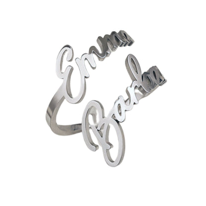 Personalized Double Name Ring, Stainless Steel Custom Initial Jewelry, Adjustable Two Name Rings, Romantic Anniversary Couples Gift for Her