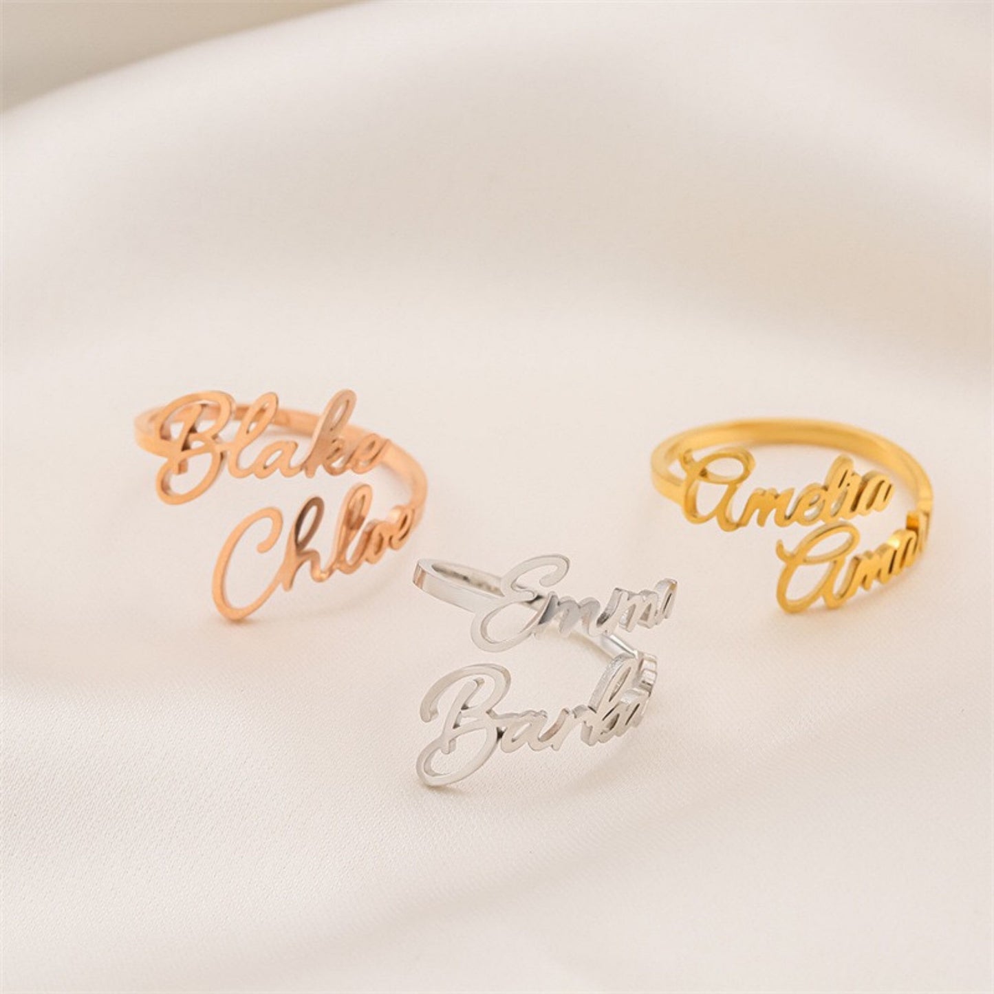 Personalized Double Name Ring, Stainless Steel Custom Initial Jewelry, Adjustable Two Name Rings, Romantic Anniversary Couples Gift for Her