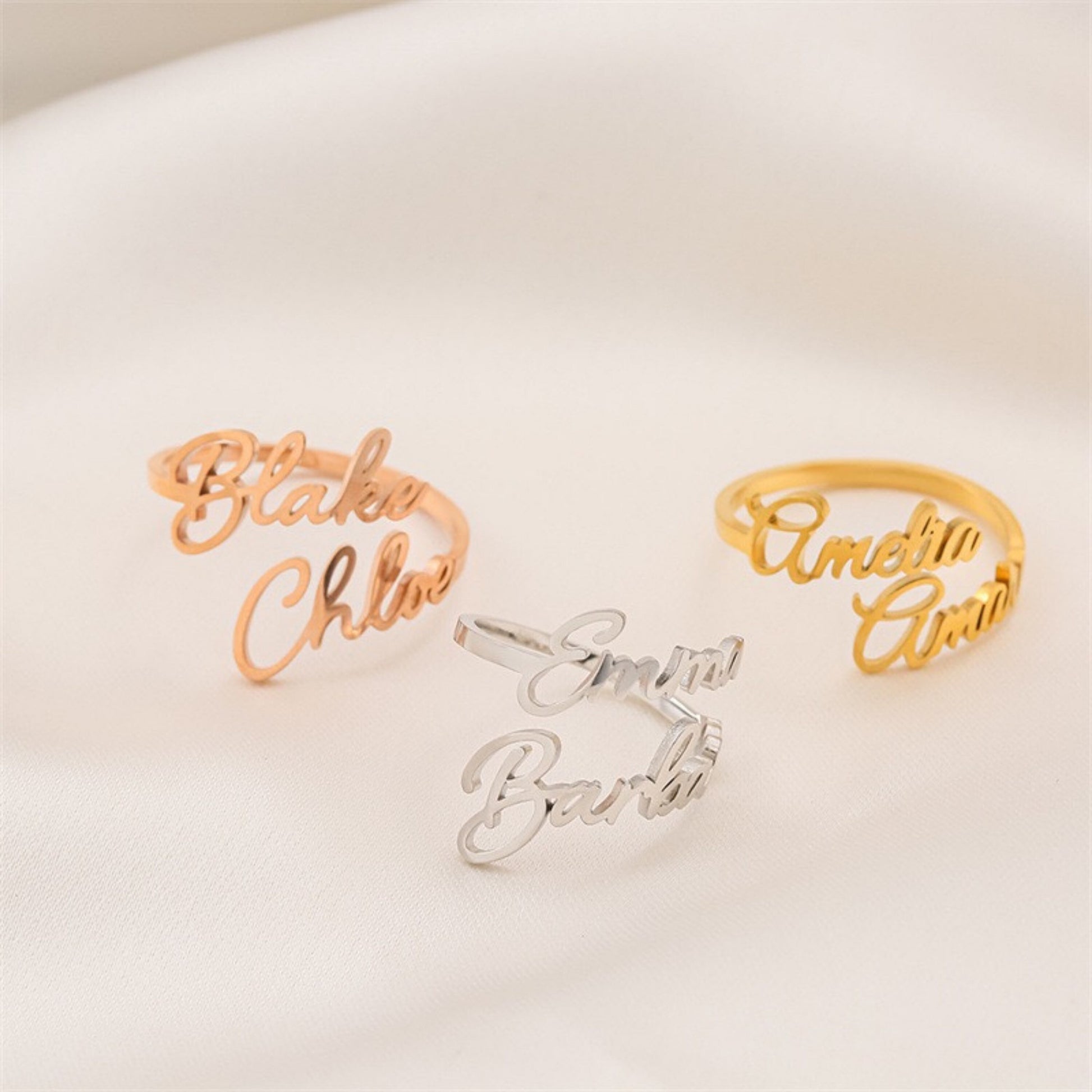 Personalized Double Name Ring, Stainless Steel Custom Initial Jewelry, Adjustable Two Name Rings, Romantic Anniversary Couples Gift for Her