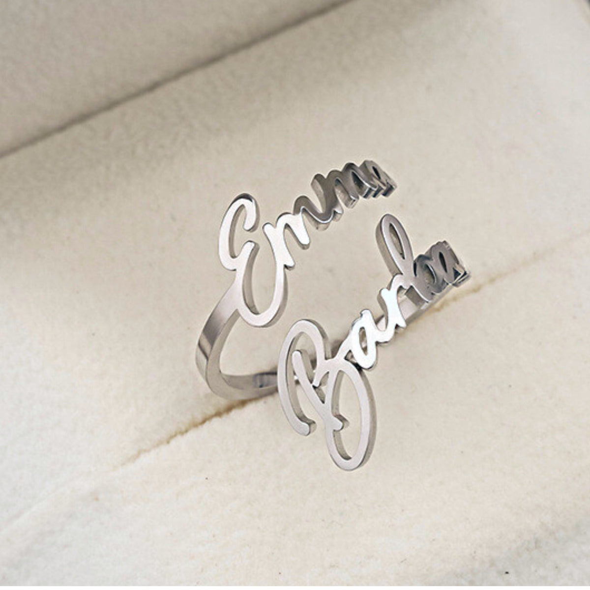 Personalized Double Name Ring, Stainless Steel Custom Initial Jewelry, Adjustable Two Name Rings, Romantic Anniversary Couples Gift for Her