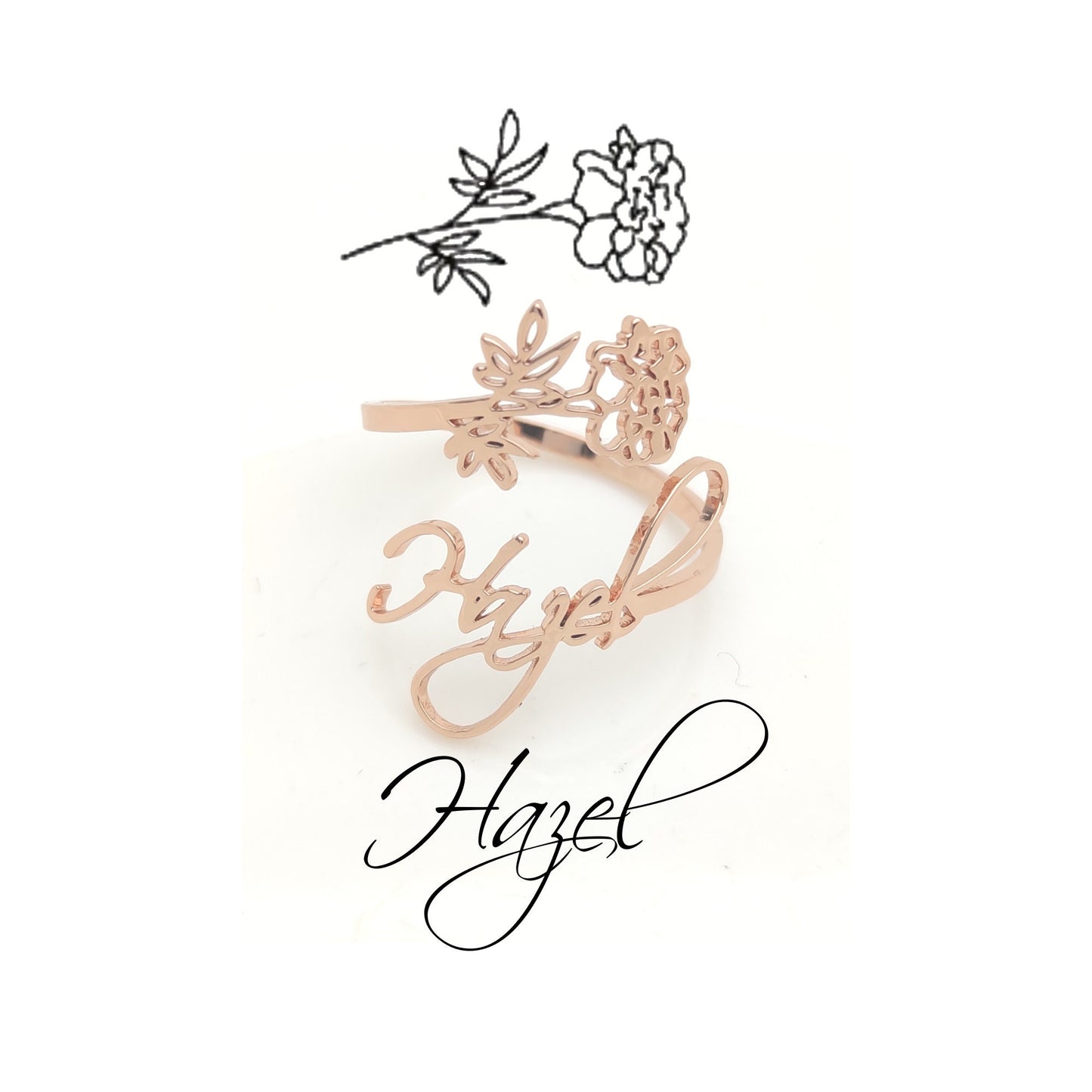 Personalized Birth Month Flower Ring, Custom Name Initial Signet Rings, Adjustable Stainless Steel Jewelry, Aesthetic Teen Girl Gift Idea