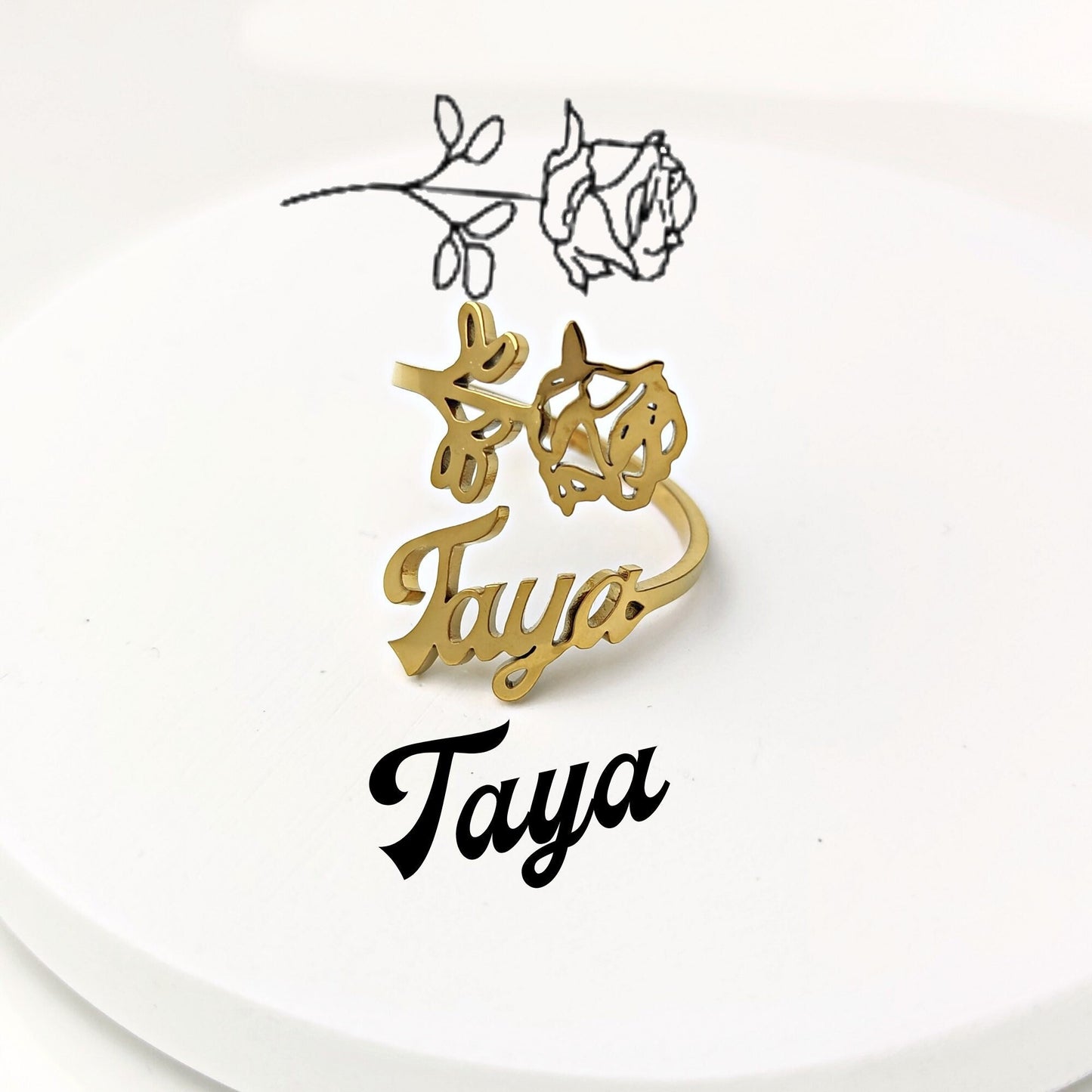 Personalized Name Ring, Stainless Steel Birth Month Flower Ring, Adjustable Custom Floral Signet Jewelry, Meaningful Sweet 16 Gift for Her