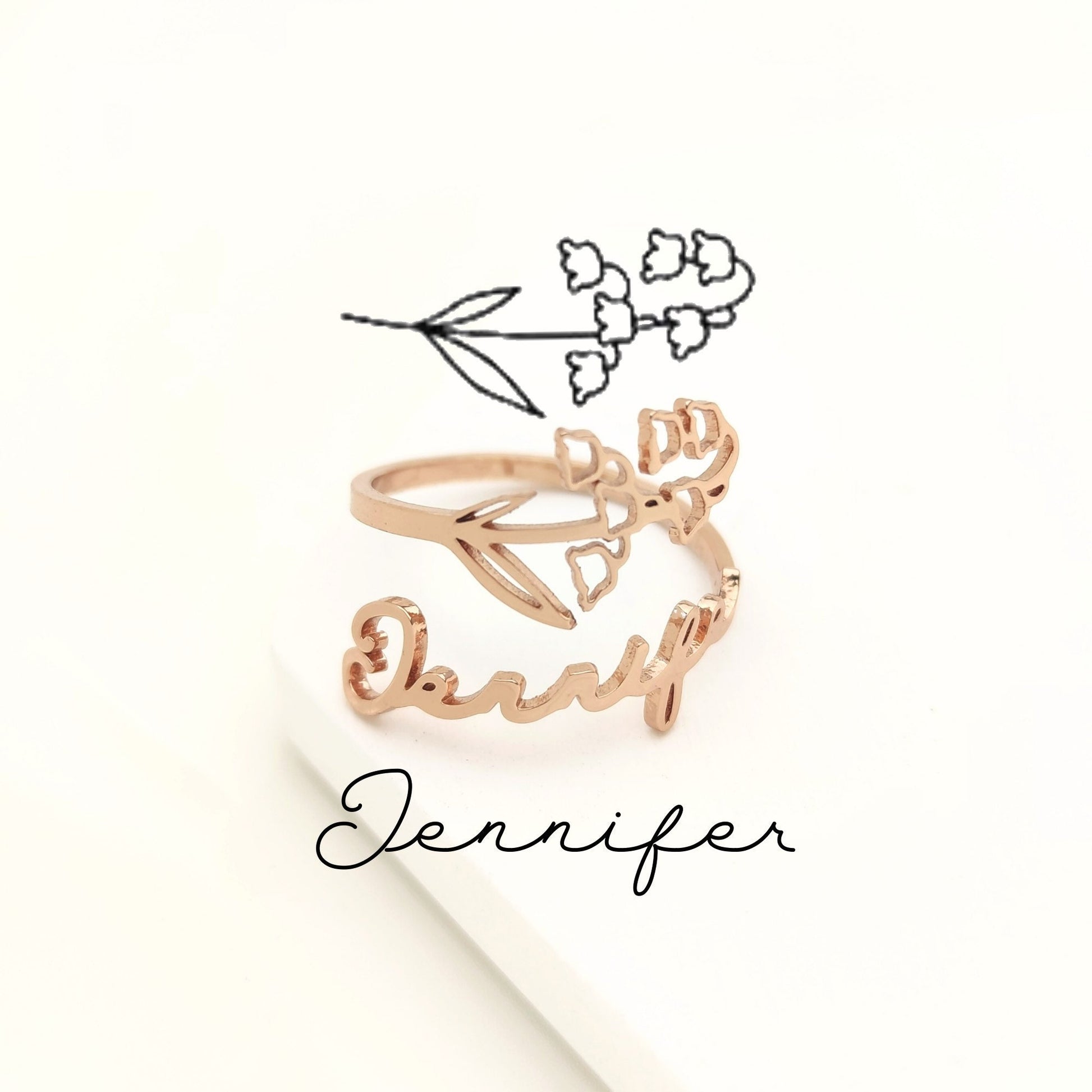 Birth Flower Name Custom Ring, Personalized Stainless Steel Jewelry, Adjustable Engraved Floral Statement Rings, Mother Daughter Gift Set