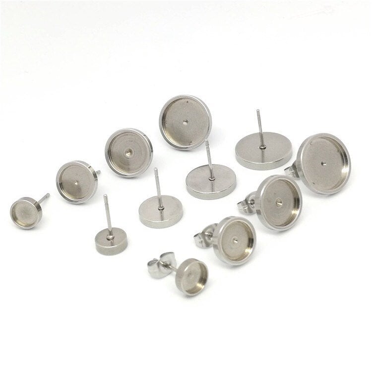 100pcs Stainless Steel 316L Thick Rim Stud Earring Round Bezel Setting Blanks DIY Earring Jewelry Findings