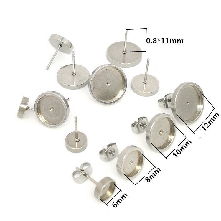 100pcs Stainless Steel 316L Thick Rim Stud Earring Round Bezel Setting Blanks DIY Earring Jewelry Findings