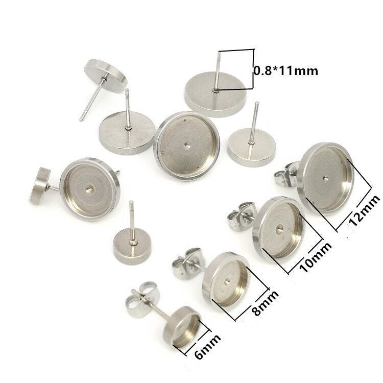 100pcs Stainless Steel 316L Thick Rim Stud Earring Round Bezel Setting Blanks DIY Earring Jewelry Findings
