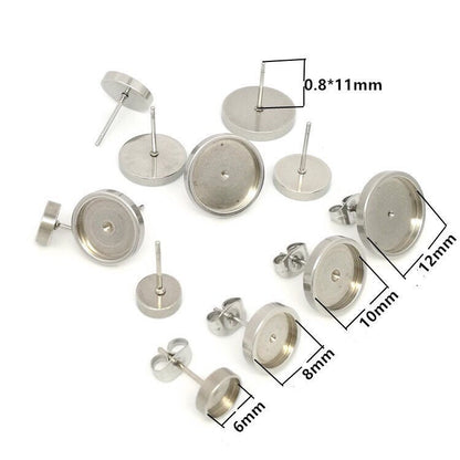 100pcs Stainless Steel 316L Thick Rim Stud Earring Round Bezel Setting Blanks DIY Earring Jewelry Findings