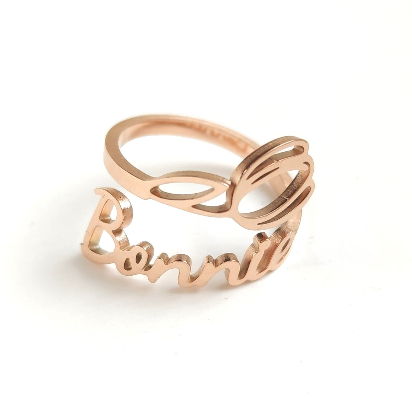 Personalized Tulip Flower Name Ring, Stainless Steel Adjustable Custom Birth Month Floral Jewelry, Unique Mother Day Christmas Gift for Her