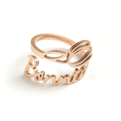Personalized Tulip Flower Name Ring, Stainless Steel Adjustable Custom Birth Month Floral Jewelry, Unique Mother Day Christmas Gift for Her