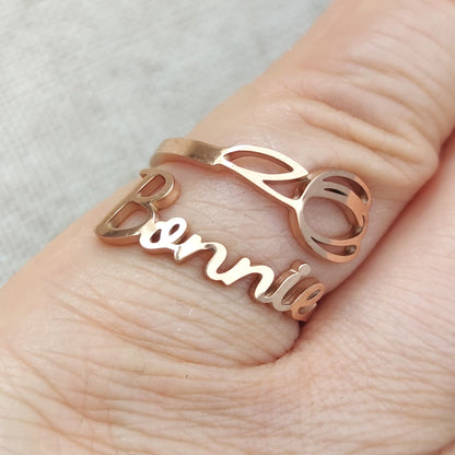 Personalized Tulip Flower Name Ring, Stainless Steel Adjustable Custom Birth Month Floral Jewelry, Unique Mother Day Christmas Gift for Her