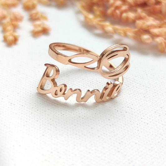Personalized Tulip Flower Name Ring, Stainless Steel Adjustable Custom Birth Month Floral Jewelry, Unique Mother Day Christmas Gift for Her