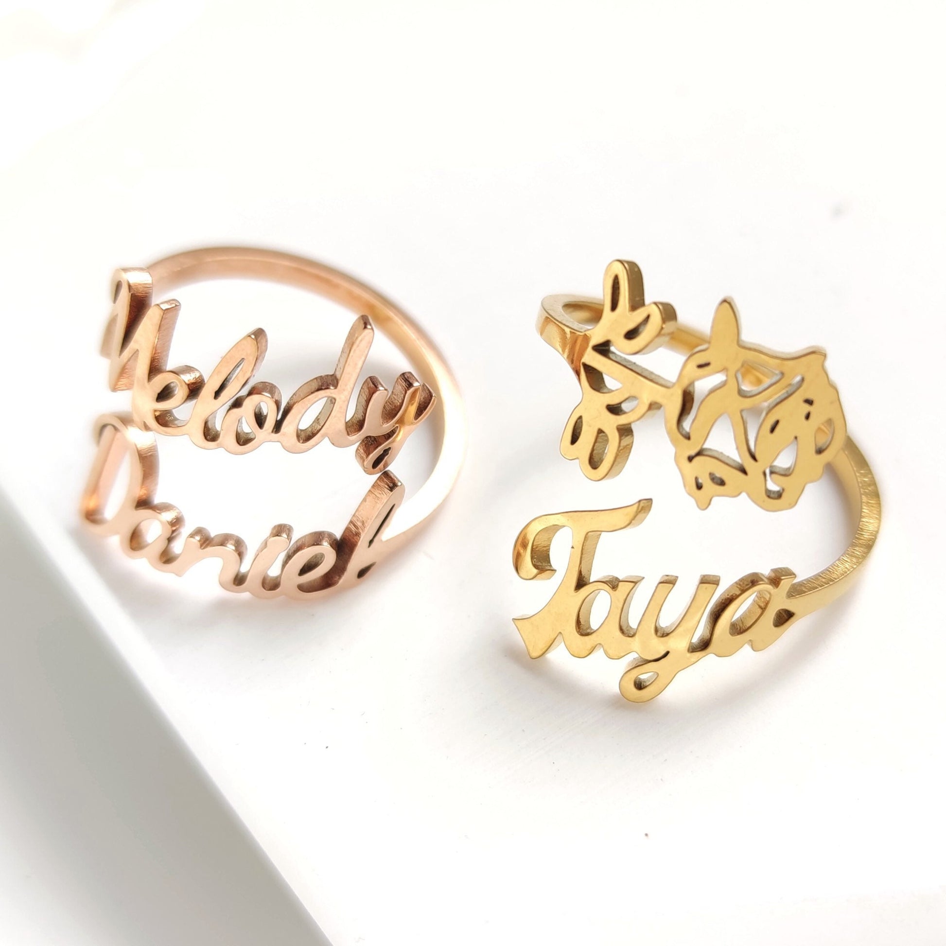 Stainless Steel Custom Initial Birth Flower Ring, Personalized Name Ring, Adjustable Engraved Floral Jewelry, Unique New Mom Gift Idea
