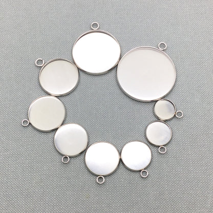 100pcs Stainless Steel 316L Stud Charm Round Bezel Setting Blanks DIY Necklace Pendant Jewelry Findings 6mm to 30mm