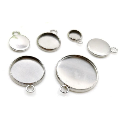 100pcs Stainless Steel 316L Stud Charm Round Bezel Setting Blanks DIY Necklace Pendant Jewelry Findings 6mm to 30mm