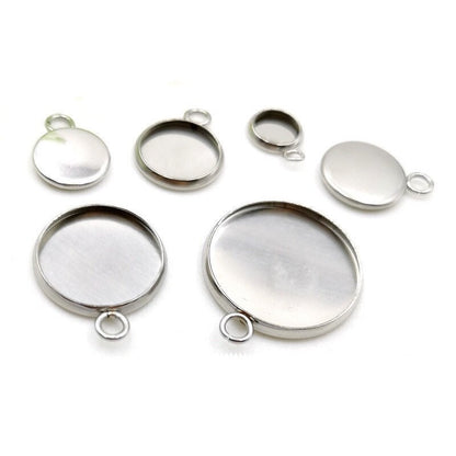 100pcs Stainless Steel 316L Stud Charm Round Bezel Setting Blanks DIY Necklace Pendant Jewelry Findings 6mm to 30mm