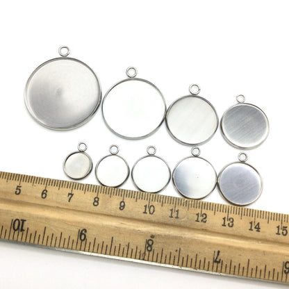 100pcs Stainless Steel 316L Stud Charm Round Bezel Setting Blanks DIY Necklace Pendant Jewelry Findings 6mm to 30mm