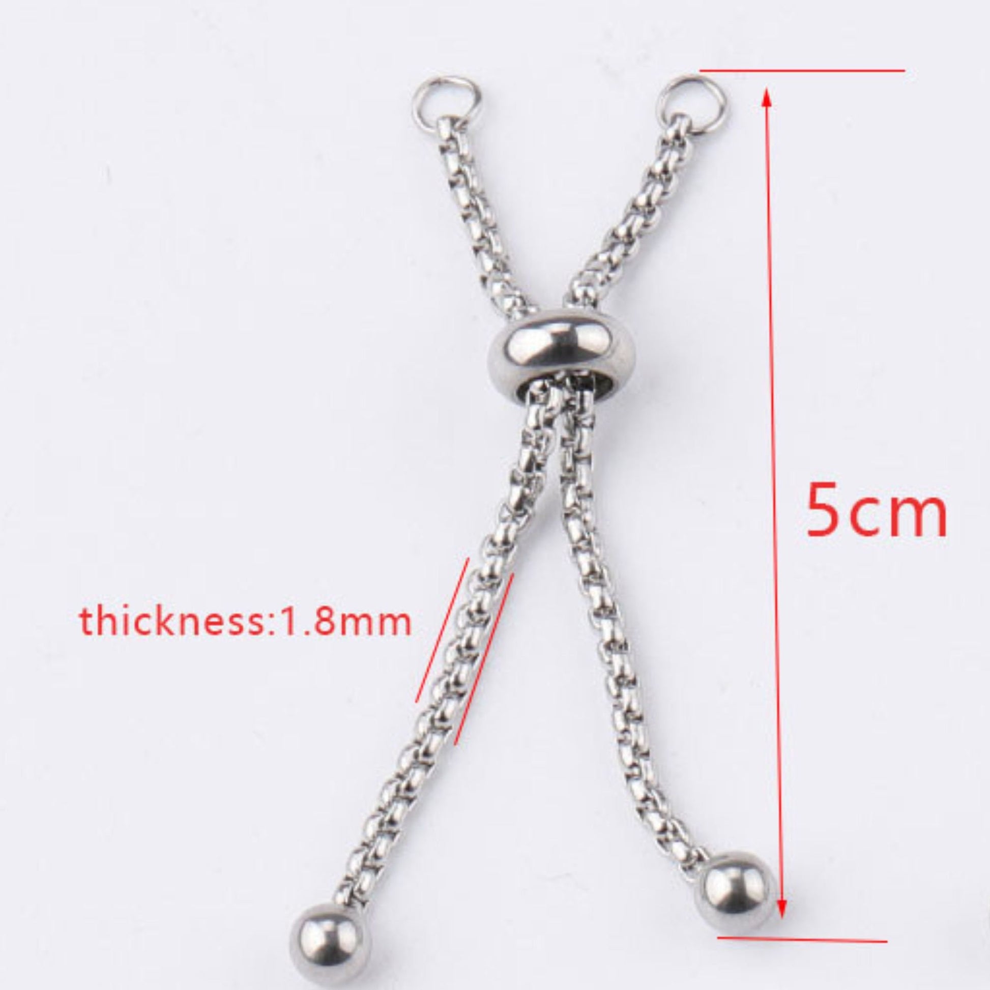 5cm Long 1.8mm Stainless Steel Adjustable Bolo Bracelet for Jewelry Making, Waterproof Slider Clasp Box Chain Blank Semi Finished Supplies