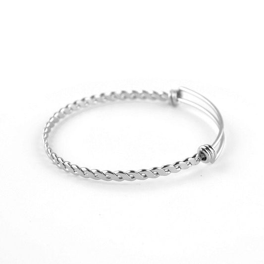 Bulk 50pcs 3.8mm Braided Stainless Steel Adjustable Blank Bangle Bracelet, Heavy Duty Waterproof Stackable Bangles Wholesale Supplies