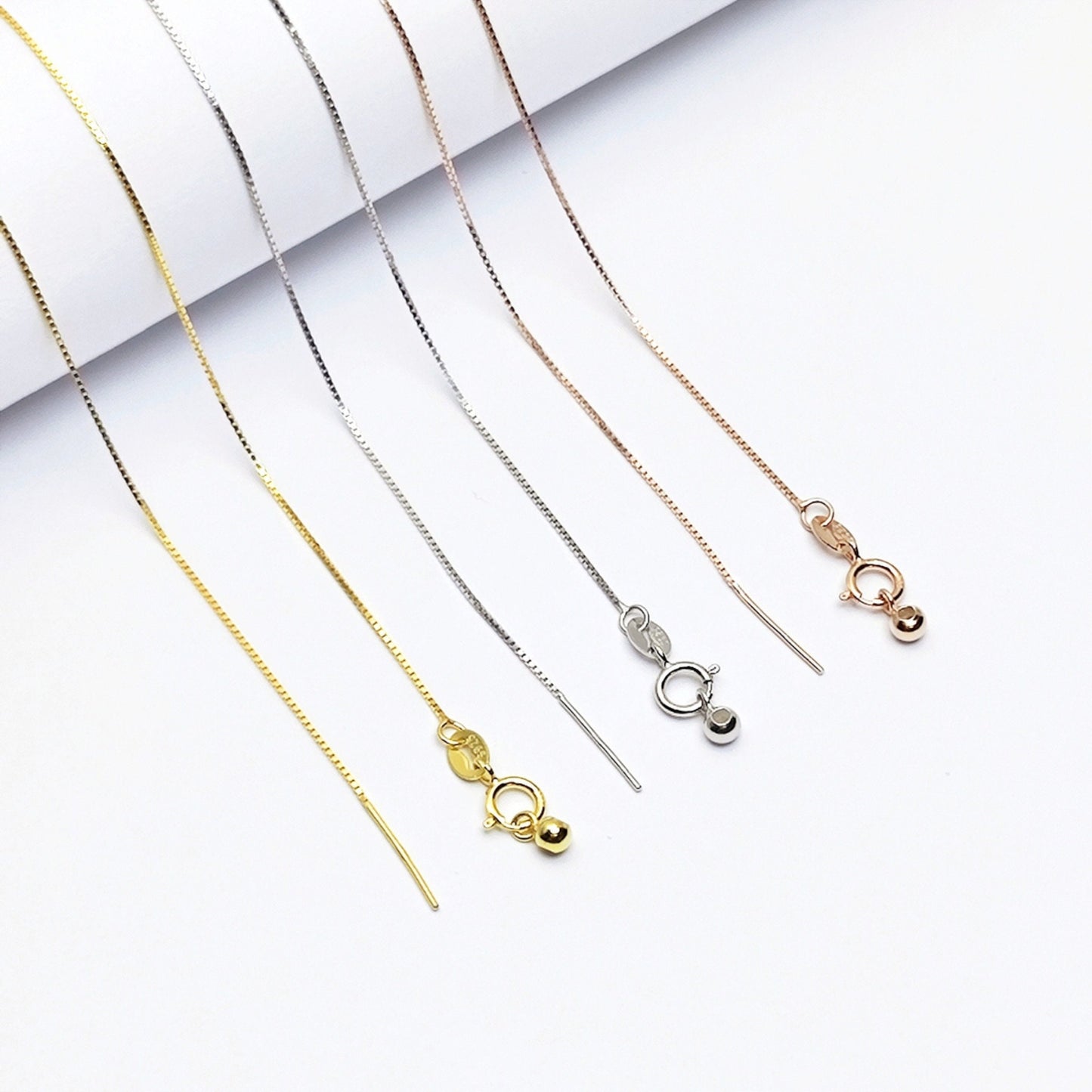 Solid 925 Sterling Silver Adjustable Box Chain Necklace with Pin End for Adding Beads, Tarnish Resistant Slider Chain Wholesale