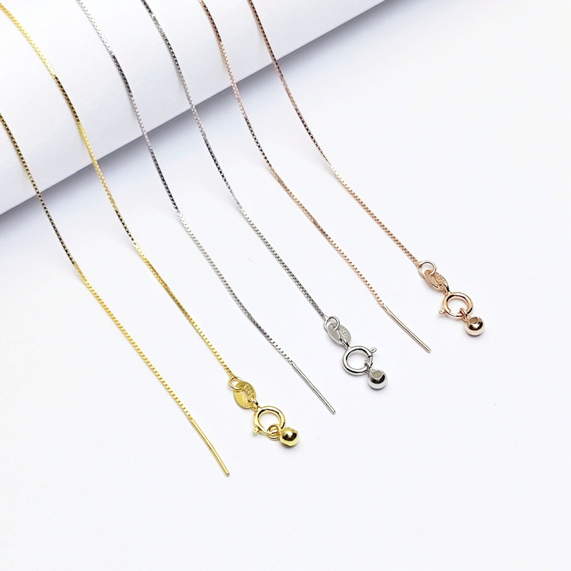 Solid 925 Sterling Silver Adjustable Box Chain Necklace with Pin End for Adding Beads, Tarnish Resistant Slider Chain Wholesale