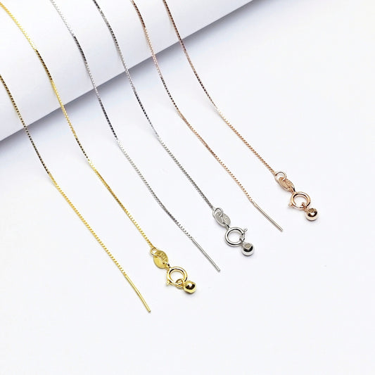 Solid 925 Sterling Silver Adjustable Box Chain Necklace with Pin End for Adding Beads, Tarnish Resistant Slider Chain Wholesale