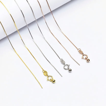 Solid 925 Sterling Silver Adjustable Box Chain Necklace with Pin End for Adding Beads, Tarnish Resistant Slider Chain Wholesale