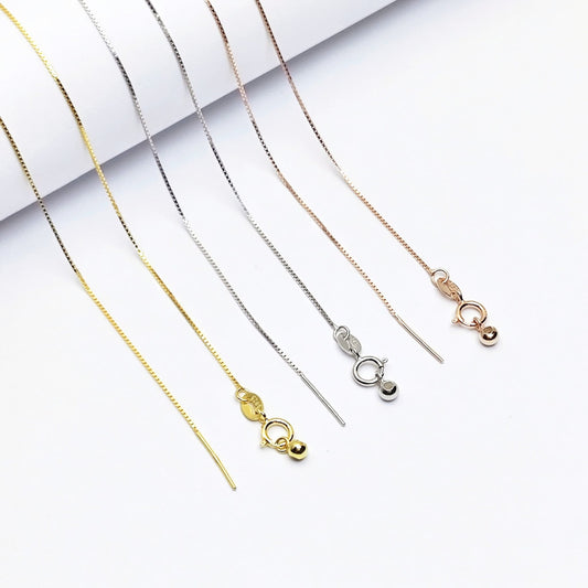 Solid 925 Sterling Silver Adjustable Box Chain Necklace with Pin End for Adding Beads, Tarnish Resistant Slider Chain Wholesale