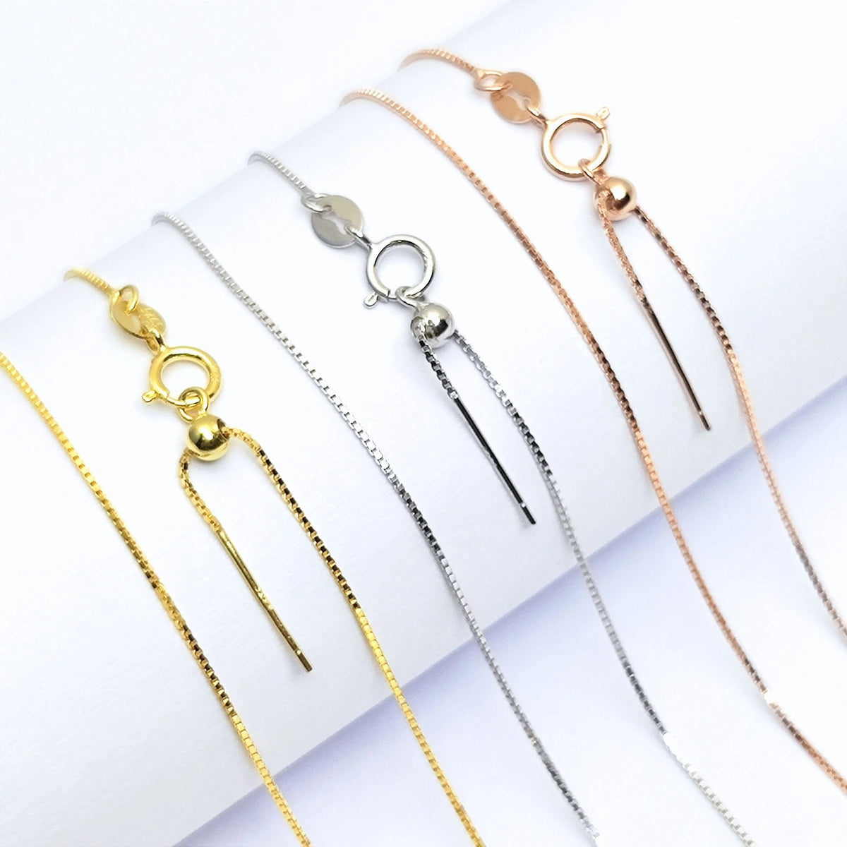 Solid 925 Sterling Silver Adjustable Box Chain Necklace with Pin End for Adding Beads, Tarnish Resistant Slider Chain Wholesale