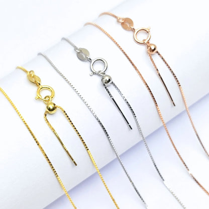 Solid 925 Sterling Silver Adjustable Box Chain Necklace with Pin End for Adding Beads, Tarnish Resistant Slider Chain Wholesale