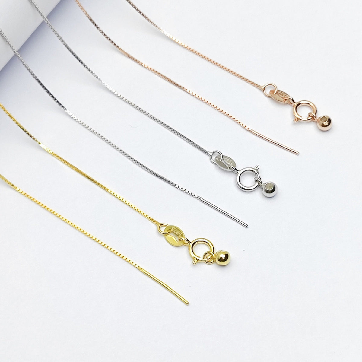 Solid 925 Sterling Silver Adjustable Box Chain Necklace with Pin End for Adding Beads, Tarnish Resistant Slider Chain Wholesale