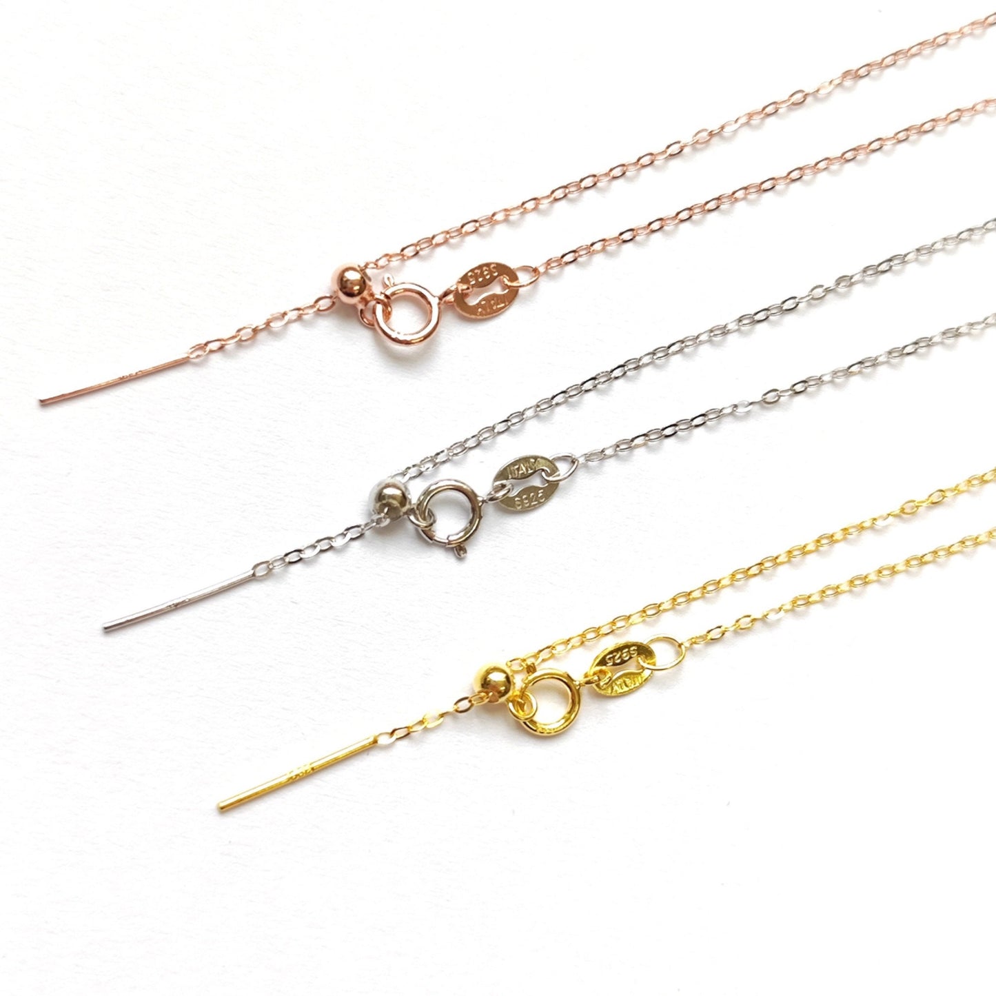Solid 925 Sterling Silver Adjustable Cable Chain Necklace with Pin End for Adding Beads, Tarnish Resistant Slider Chain Wholesale