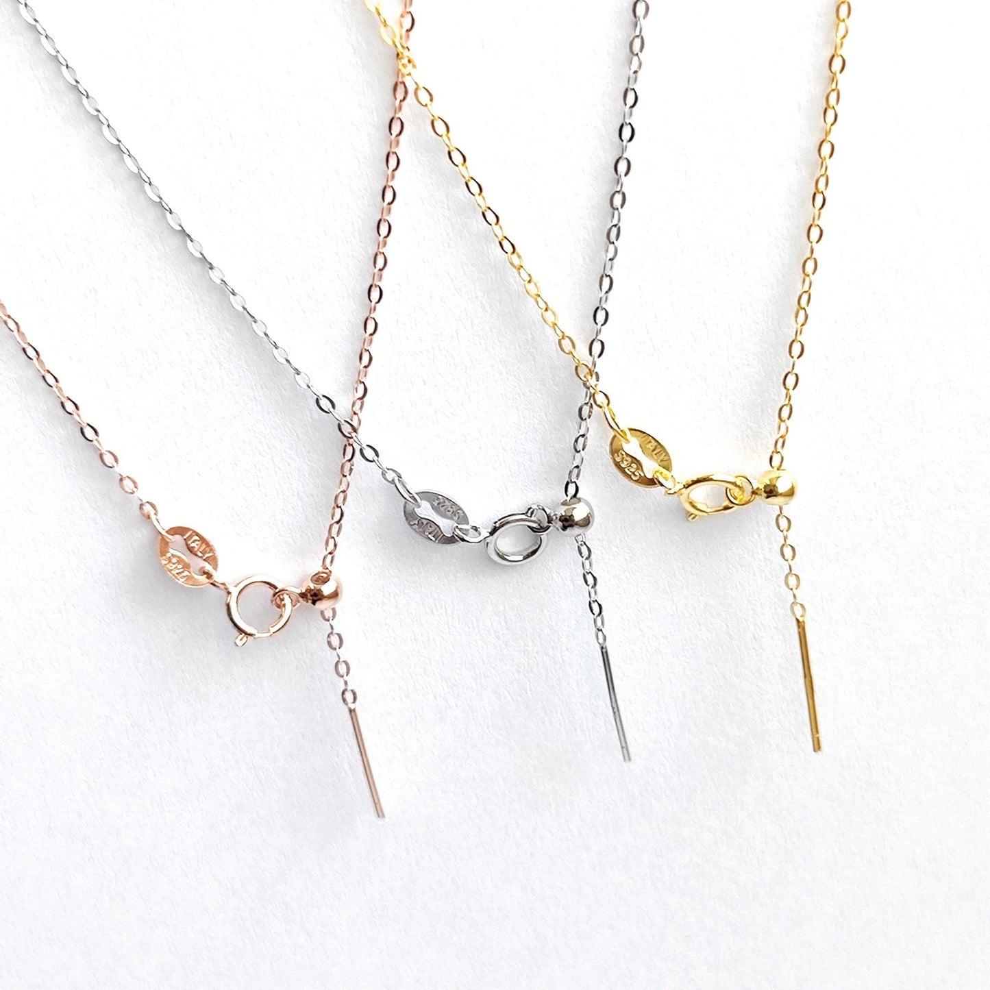 Solid 925 Sterling Silver Adjustable Cable Chain Necklace with Pin End for Adding Beads, Tarnish Resistant Slider Chain Wholesale