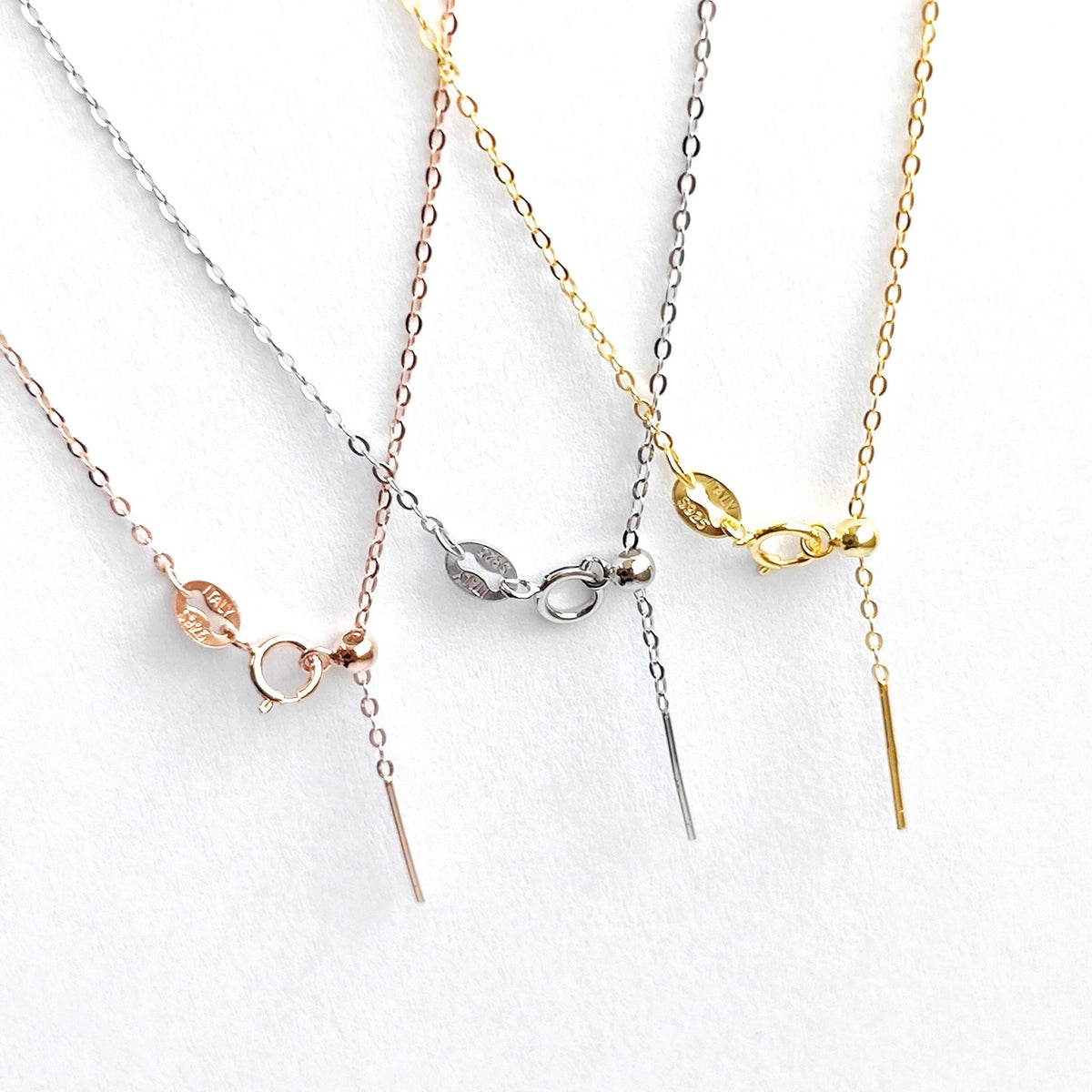 Solid 925 Sterling Silver Adjustable Cable Chain Necklace with Pin End for Adding Beads, Tarnish Resistant Slider Chain Wholesale