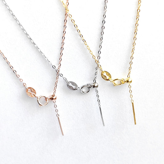 Solid 925 Sterling Silver Adjustable Cable Chain Necklace with Pin End for Adding Beads, Tarnish Resistant Slider Chain Wholesale