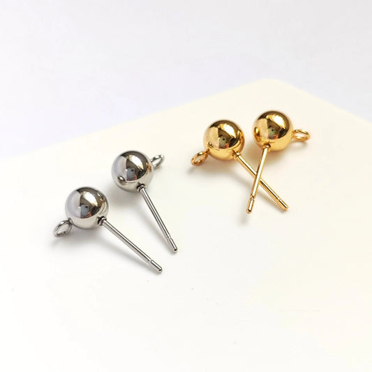 Front Loop 100pcs Stainless Steel/Gold Plated Ball Post Earring Studs 3/4/5/6mm Hypoallergenic Blank Earring Posts Findings with FREE Backs