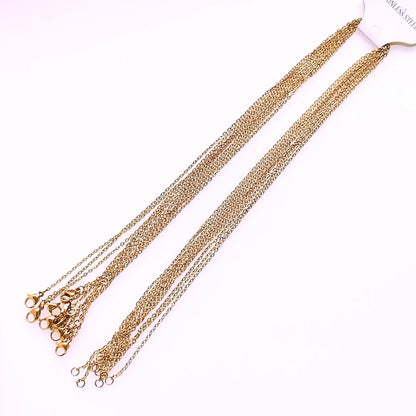 10/50 pcs Gold Plated Hypoallergenic Stainless Steel Cable Chains with Lobster Clasp, Wholesale Necklace Blank Jewelry Making 45/50cm Long