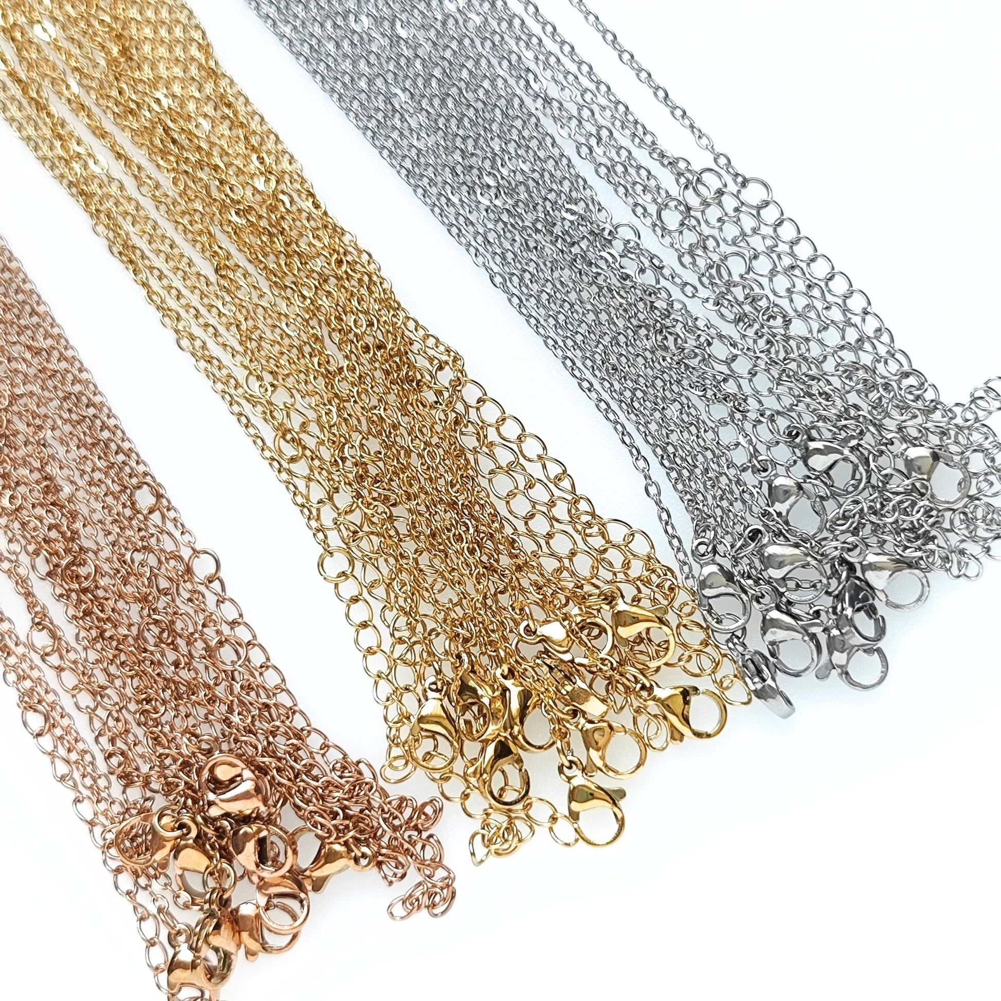 Bulk 100 pcs Hypoallergenic Stainless Steel Cable Chains Lobster Clasp, Necklace Blank for Jewelry Making 45/50mm Optional 5cm Extension