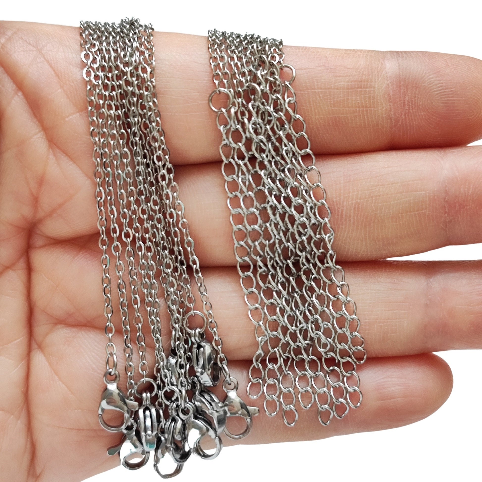 10/50 pcs Stainless Steel Cable Chains Lobster Clasp, Necklace Blank Jewelry Making 45/50cm Optional 5cm extension