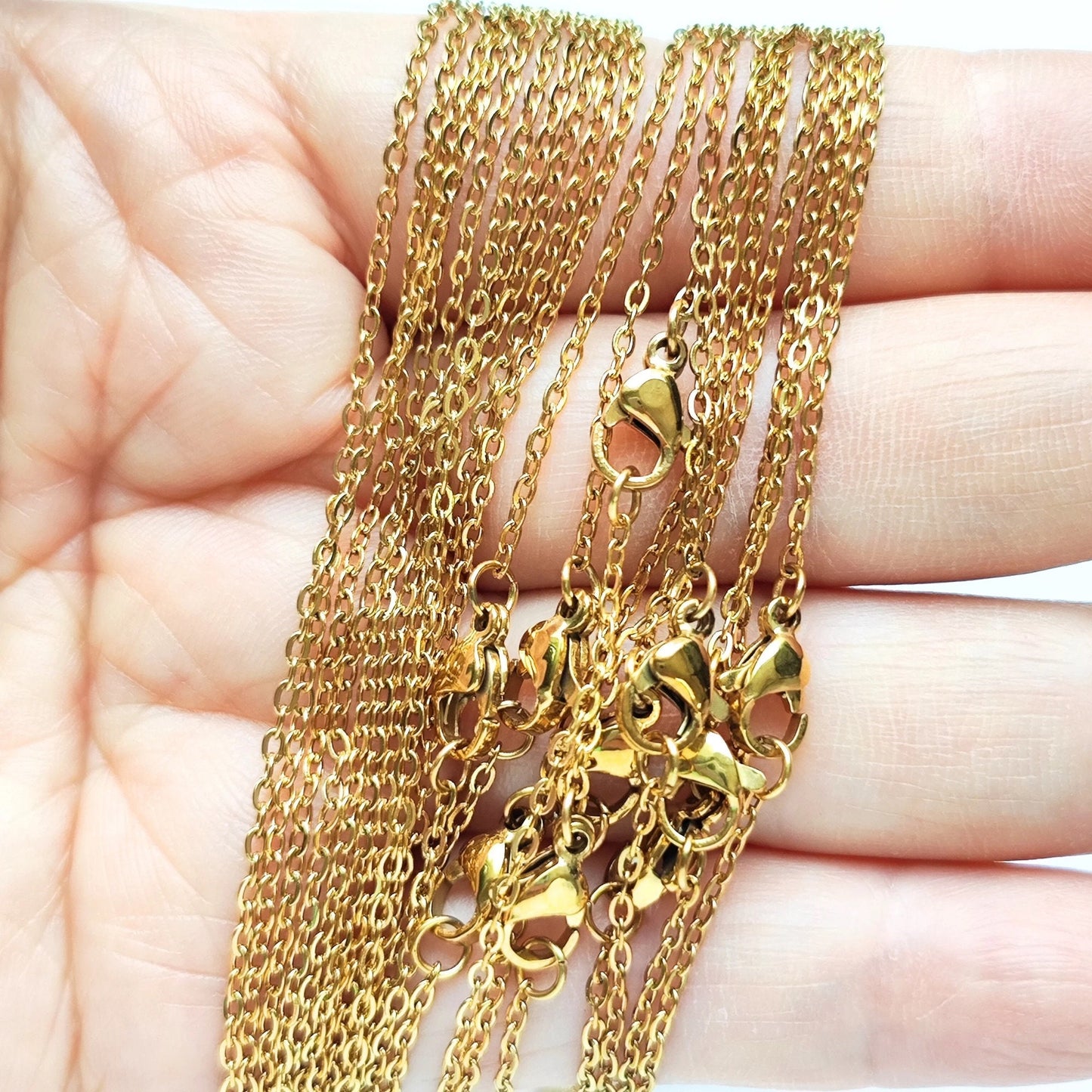 10/50 pcs Gold Plated Hypoallergenic Stainless Steel Cable Chains with Lobster Clasp, Wholesale Necklace Blank Jewelry Making 45/50cm Long