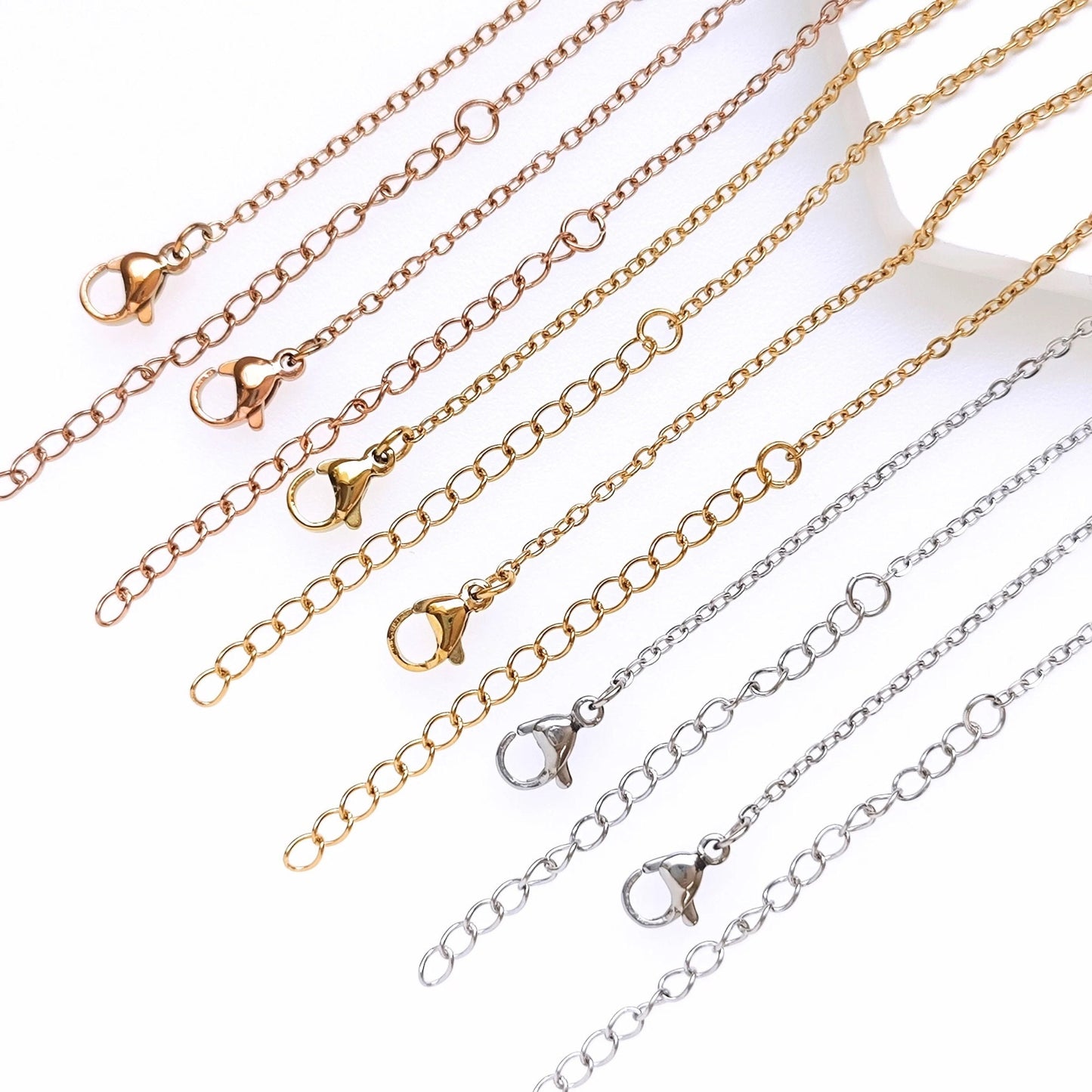 10/50 pcs Stainless Steel Cable Chains Lobster Clasp, Necklace Blank Jewelry Making 45/50cm Optional 5cm extension