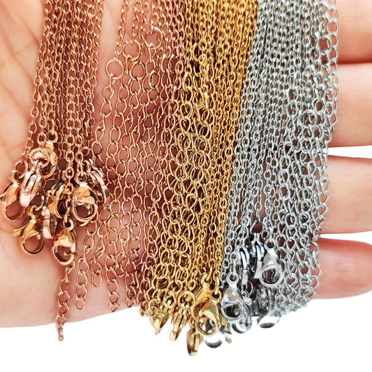 10/50 pcs Stainless Steel Cable Chains Lobster Clasp, Necklace Blank Jewelry Making 45/50cm Optional 5cm extension
